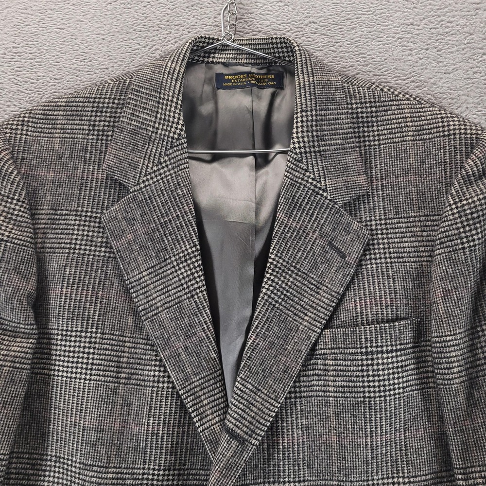 VTG Brooks Brothers Blazer Mens 40 Gray Houndstooth Plaid Tweed Camel Hair USA